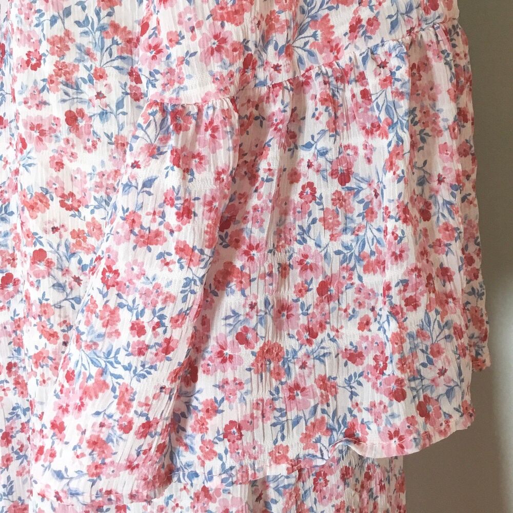 Long open front duster robe kimono slightly sheer ruffle cuff pink red blue 3XL - Picture 5 of 6